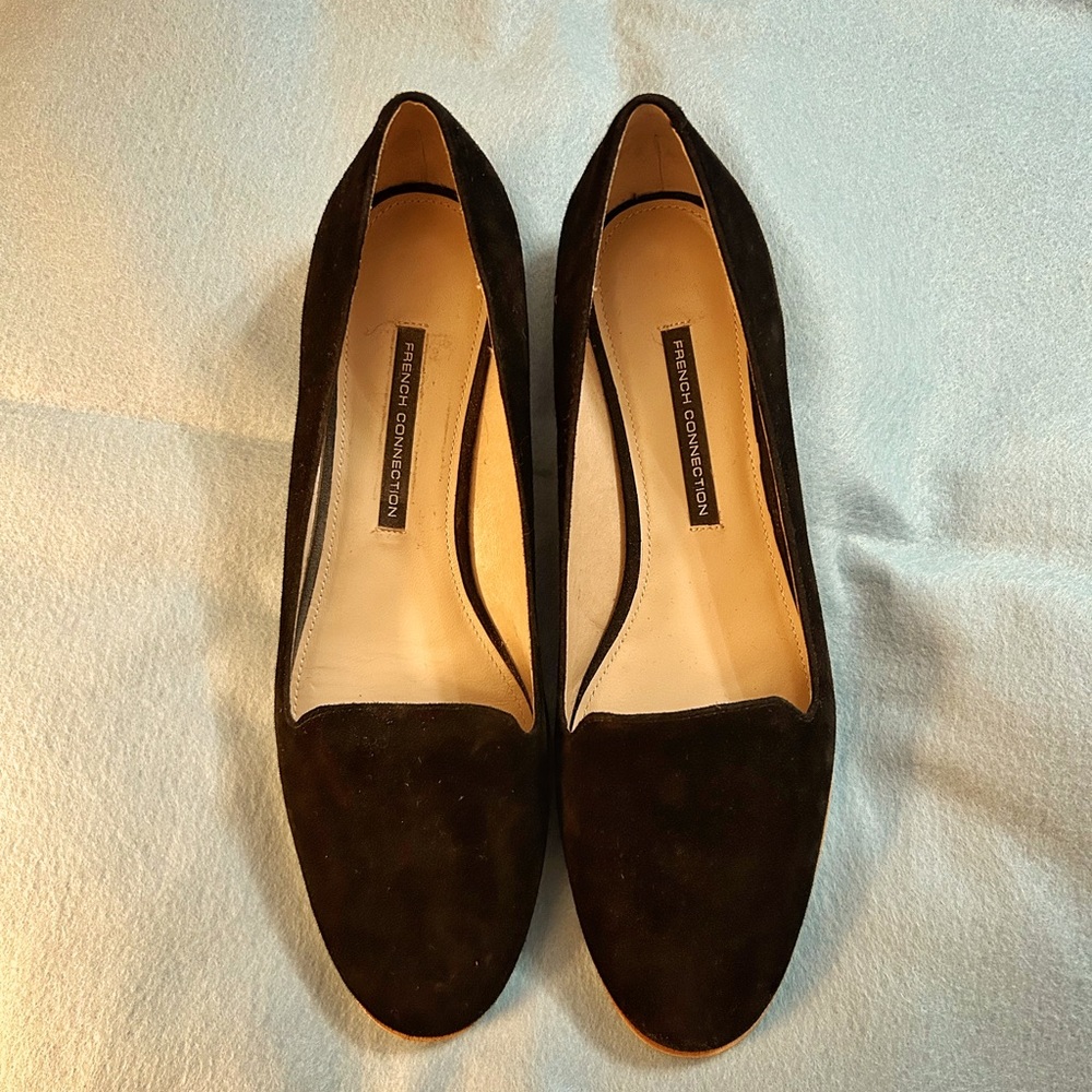 Black Suede French Connection Flat Loafers